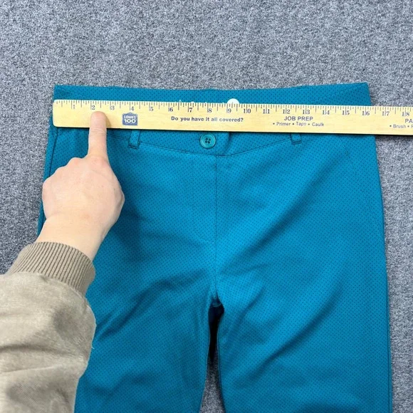 Betabrand Dress Pant Yoga Pants Women L Petite Teal Blue Micro Dot Straight Leg - Picture 5 of 13